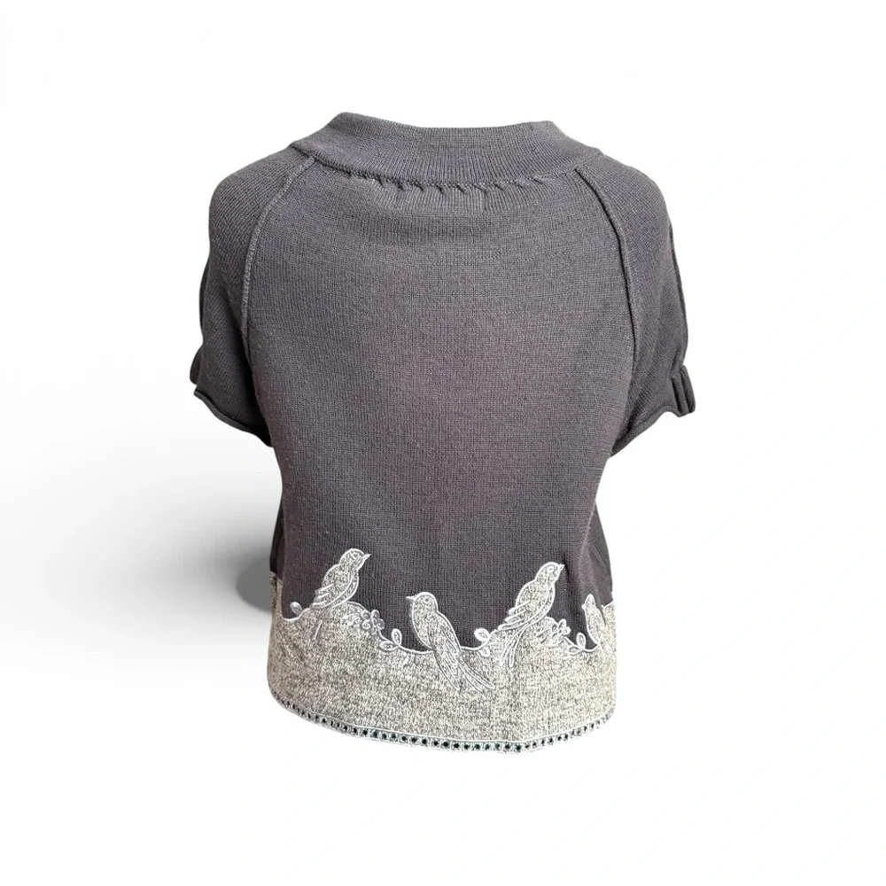 Anthropologie Charcoal and Ivory Bird Cardigan - Picture 3 of 8